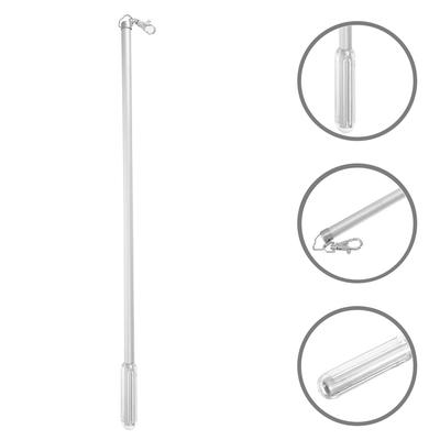 60Cm Aluminum Alloy Manual Push Pull Curtain Rod With Handle Keychain White Vertical Pattern Sturdy Drapery Wand For