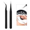 Stainless Steel Nail Art Tweezers - Black Curved & Straight Tips for Eyelash Grafting, Rhinestone/Picking Decorations, Multi-functional.
