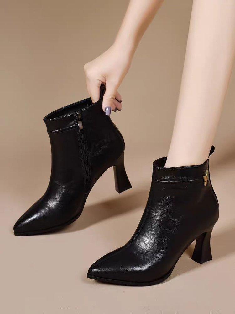 Autumn and winter new thin heel soft sole medium heel single boots pointed high heels short boots hand-scratched fashion boots