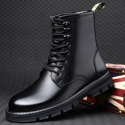 Ανδρικές Χειμερινές Μπότες Μάρτιν: Γνήσιο Δέρμα, Ζεστό, Αντιολισθητικό, Χοντρή Σόλα, Μαύρο, Με Βελούδινη Επένδυση.