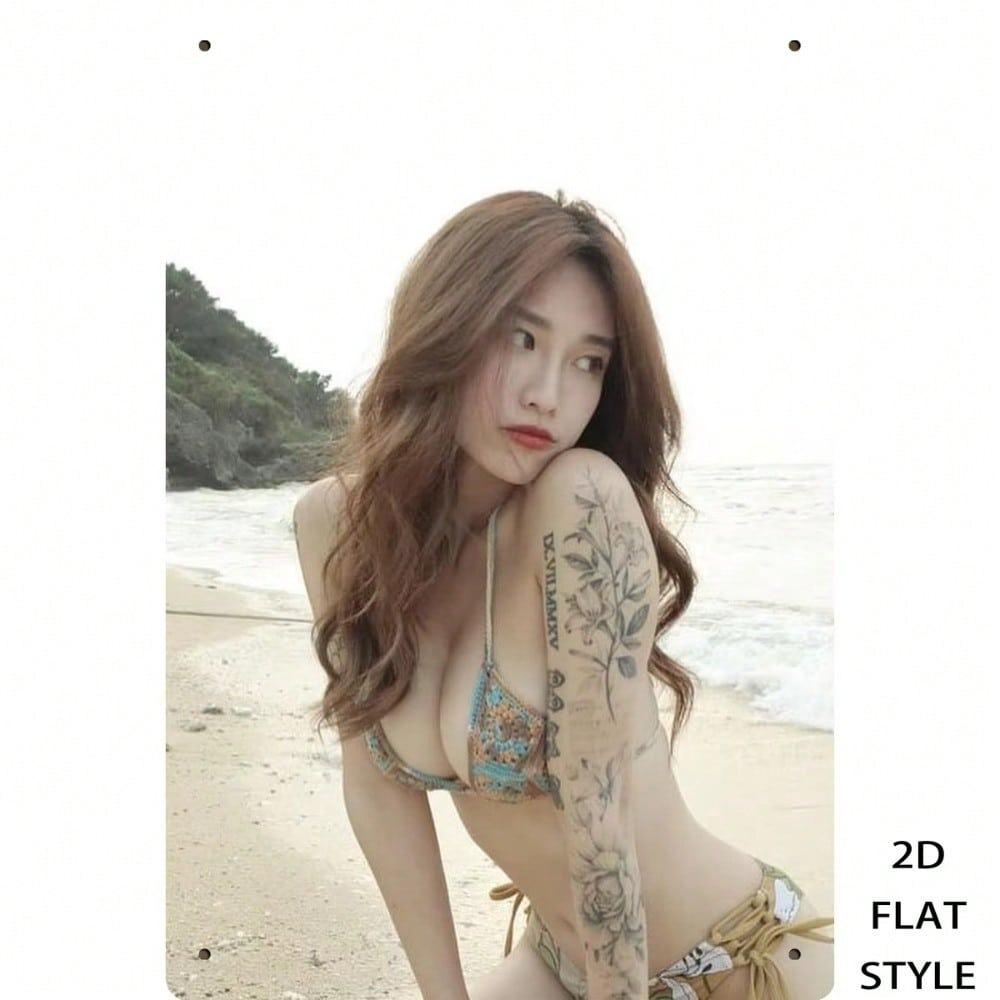 Vintage Japanese Tattoo Bikini Metal Tin Sign 8x12 Inch Retro Wall Art Bathroom Laundry Entryway Decor