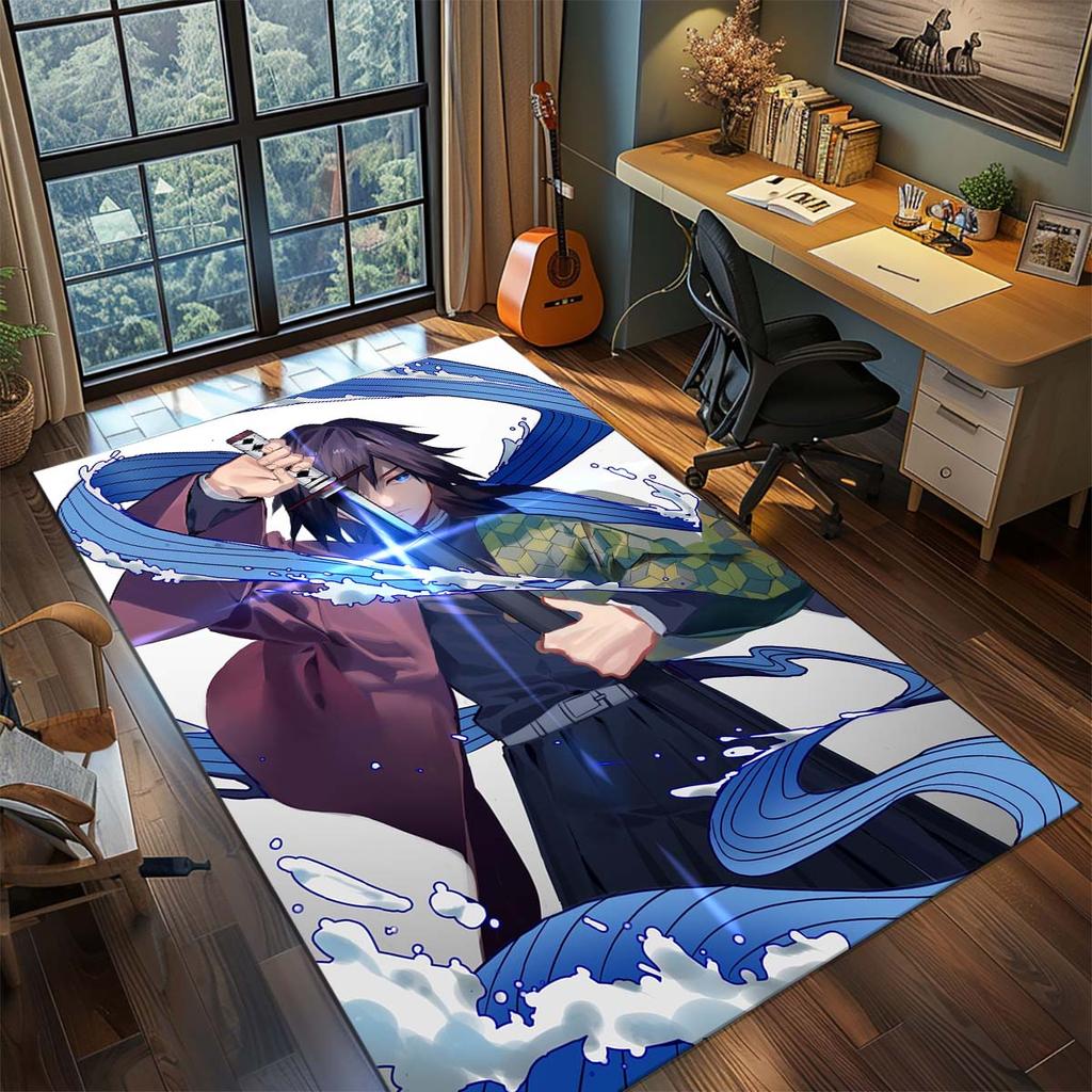 Tapis Anime Demon Slayer Tapis Grande Surface Tapis de Sol Antidérapant Lavable Chambre de Gamer Chambre à Coucher Décoration de Maison -QJY