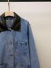 S Family Autumn French Casual Leather Lapel Patchwork Denim Jacket for Women