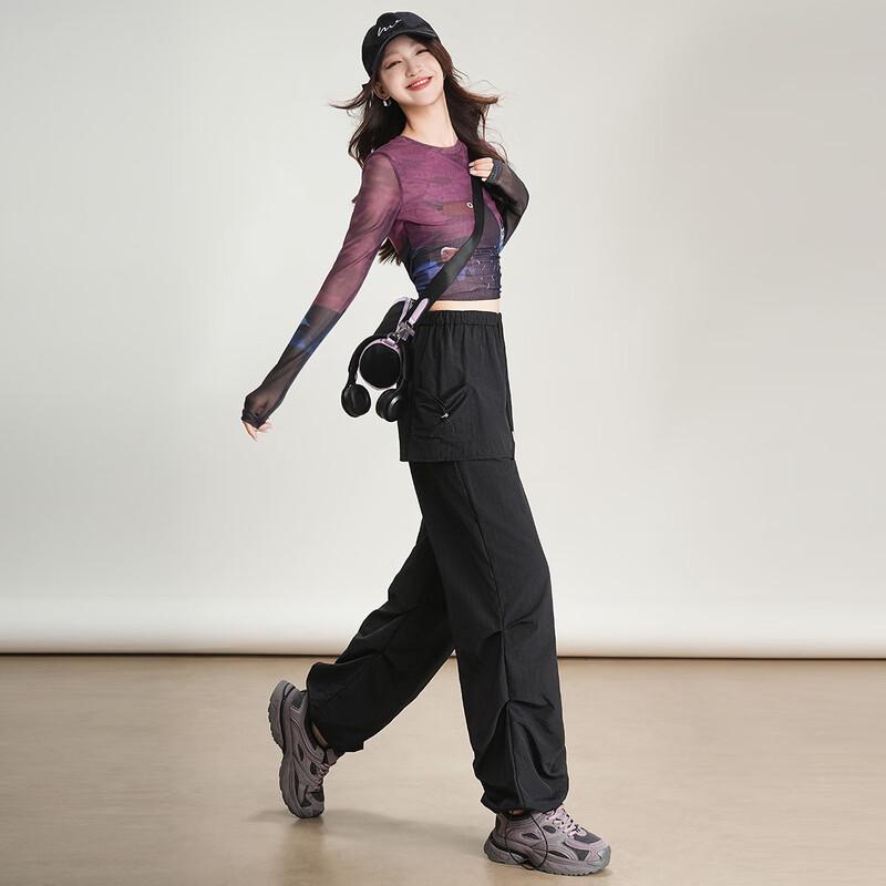 Bailuyu Damen Herbst 2025 Faux Zweiteiler Elastischer Bund Gerade Beine Cargohosen