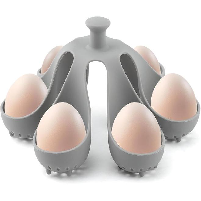 Silicone Egg Boiler Rack Freestanding Egg Boiler Eggs Cooker Hard Boiled Eggs Boilers Eg G Molds for Cooking Holds 6 Eg G Poached (COLOR:grey)