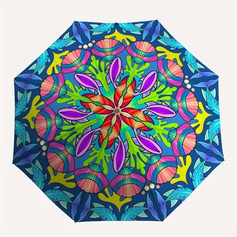 

1pc Oceanic Mandala Automatic Open/Close Umbrella, Umbrella with cartoon Design, Portable Compact Umbrella for Men & Women, Good Holiday Gif