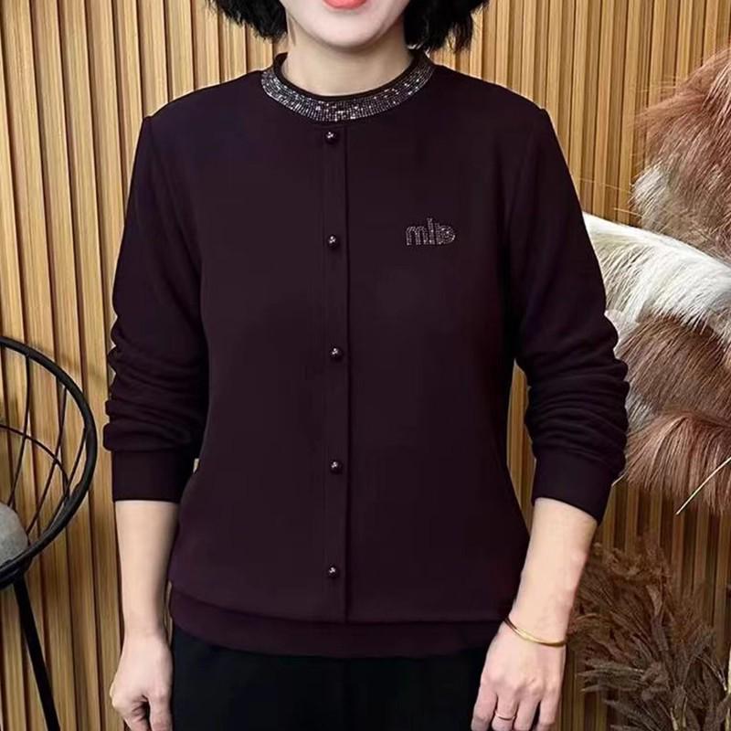 Women s Plus Size Rhinestone Long Sleeve Button-Up Top - Slimming, Tummy-Covering Fashion for Autumn/Winter 4XL