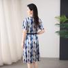 Mom Summer New Mulberry Silk Dress Women's Short-sleeved Temperament V-neck Printed Silk Medium and Long Skirt