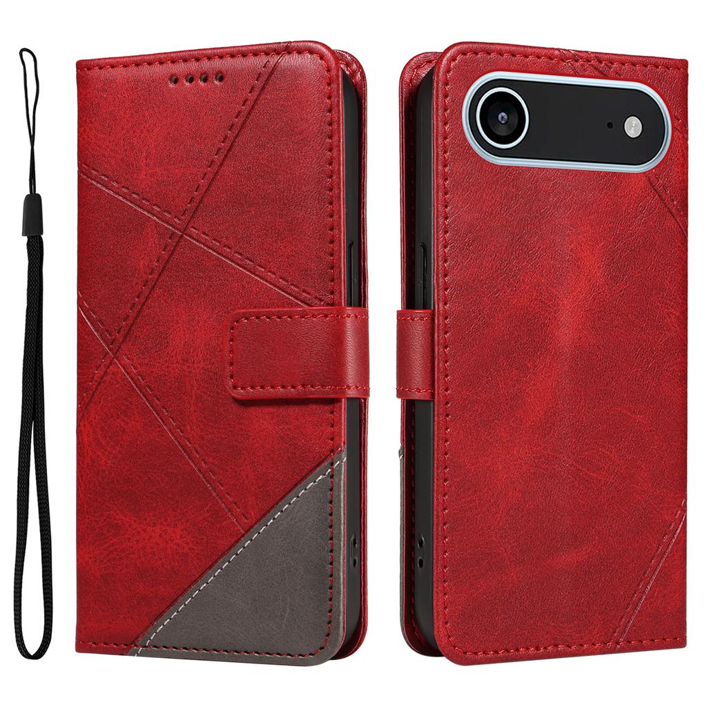 For iPhone 17 Air Leather Case Geometric Line Design Wallet Phone Cover with Wrist Strap