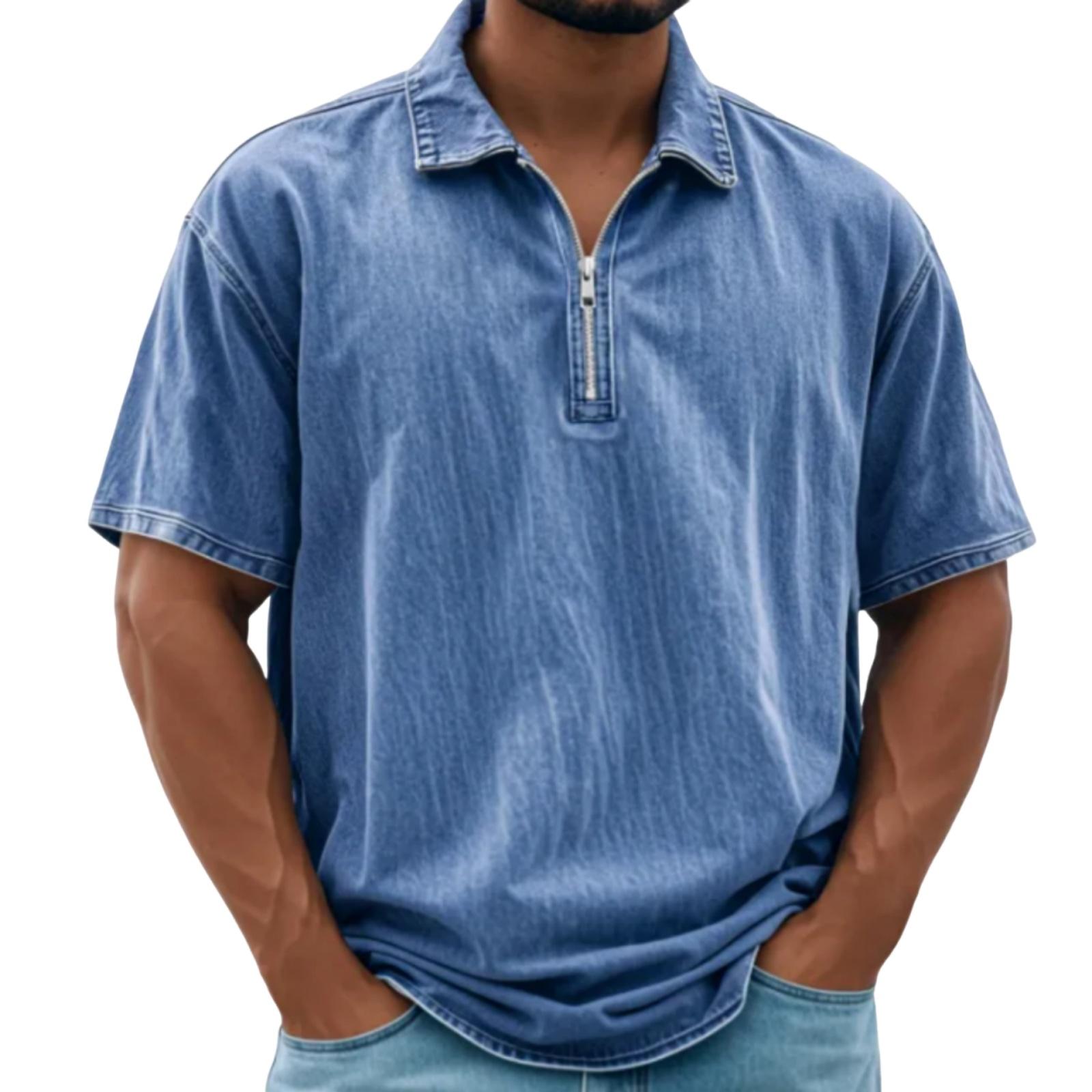 Мужская модная повседневная футболка с коротким рукавом L синий 2090₽