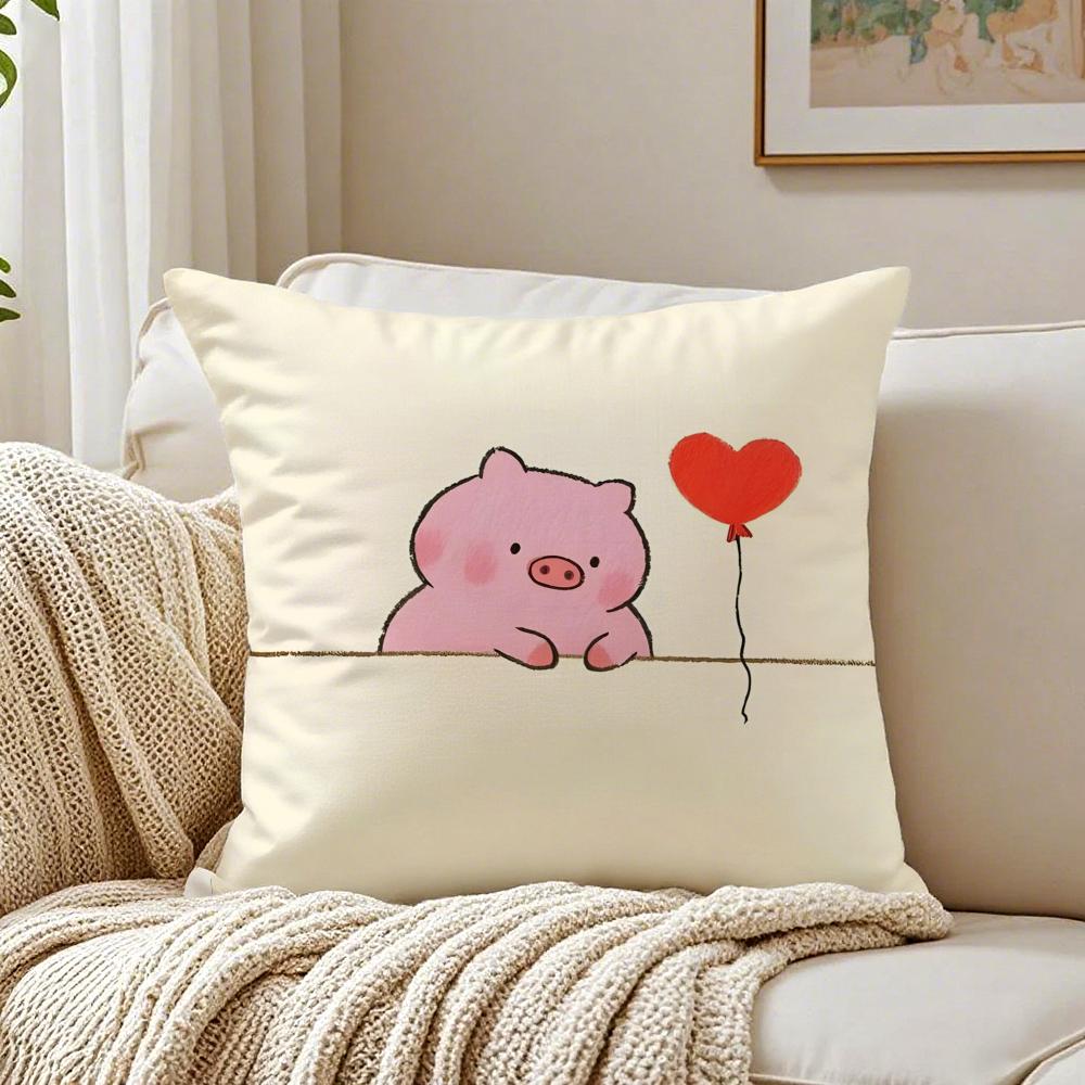 Pretty Elegant Cartoon Cute Pink Pig Cushion Cover Linen Pillowcase Soft  for Sofa Bed Home Room Decor