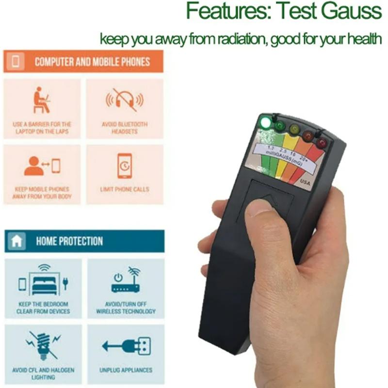 K2 Electromagnetic Field Radiation Tester EMF Reader Electromagnetic Detector Magnetic Field Meter 5 LED Indicator Gauss Meter