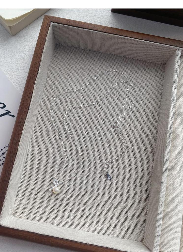 S999 Sterling Silver Freshwater Pearl Percentage Necklace High-End Clavicle Chain Accessory
