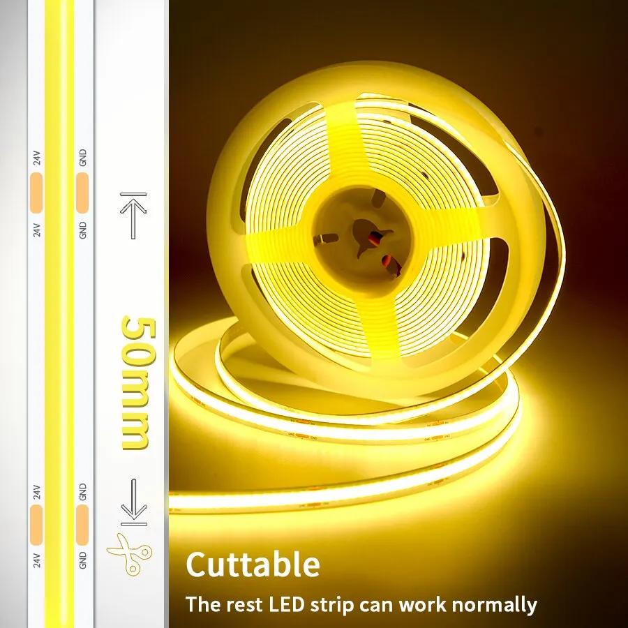 DC12V 24V COB LED Strip Light Flexible Tape Ribbon LED Light For Room Decor Backlight 3000-6000K Linear Dimmable 1M 2M 3M 5M 10M