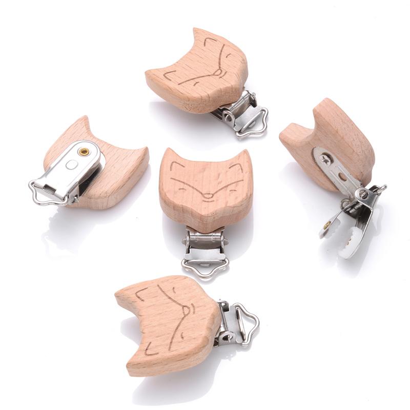 1Pcs Printing Animal Dummy Clip Beech Wood Nipple Clip For Teether Chewing Toys Accessory DIY Anti-Drop Baby Pacifier Chain