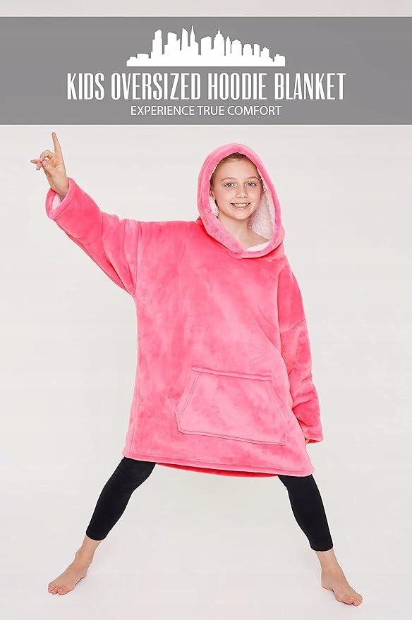 CityComfort Hooded Blanket for Kids Pink Fleece Fluffy Sweatshirt