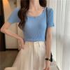 Fashion Ice Silk Short Sleeved Knitted Women's T-shirt Spring Summer New Slim Fit Thin Pullover Bottomed Sweater Women's Short Top Women's Clothing