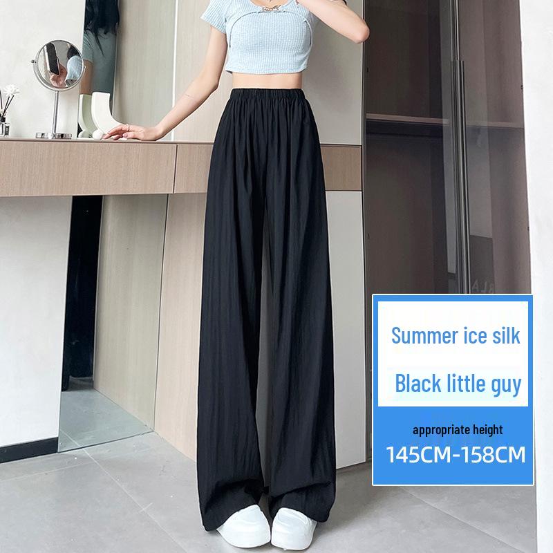 

Женские летние брюки Ice Silk с высокой талией: Широкие, Свободные, Повседневные, Прямые для Миниатюрных Фигур L (recommended 120-140 jin)