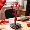Romantic Rose Decoration And Heart Sculpture 3D Printed Red Ornament Mom Stem Detachable Flower Statue Mother's Day Birthday Gift for from Daughter