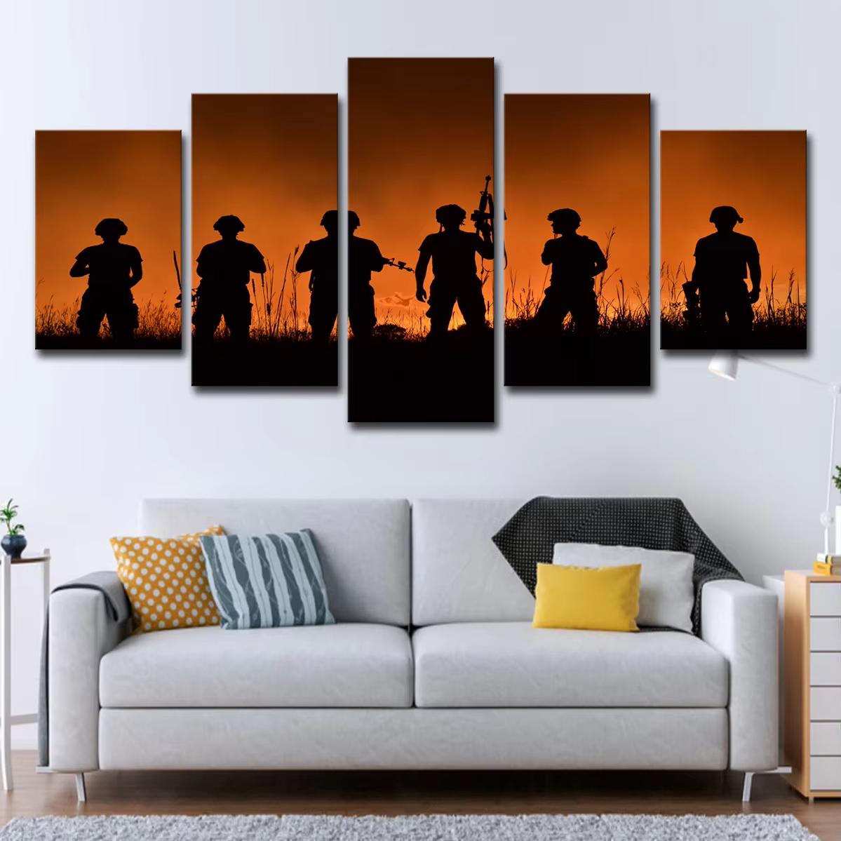 

5 Piece Armed Soldier Warrior Military Poster Five Panel Canvas Painting Modern Wall Art Picture Home Decor Gift for Room Decor 20x35-20x45-20x55cm