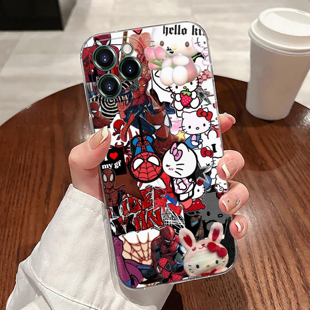 

Spider-man Hellos-Kittys Transparent Phone Case For iPhone 17 Pro Max 17E 11 12 13 14 15 16 Pro Max Plus 17 Air 16E 7 Soft Cover iPhone 7