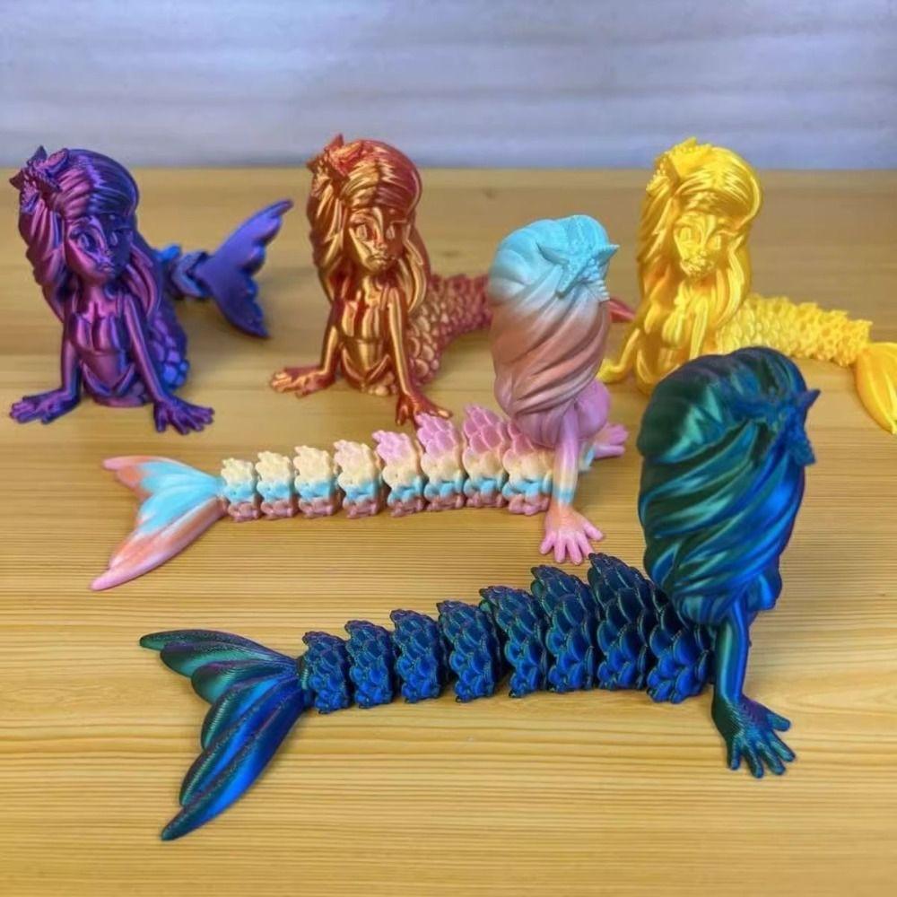 Plastic 3D Printed Mermaid Figurine Multi-jointed 6 Colors Mermaid Desktop Ornaments Movable Articulated Fidget Toy