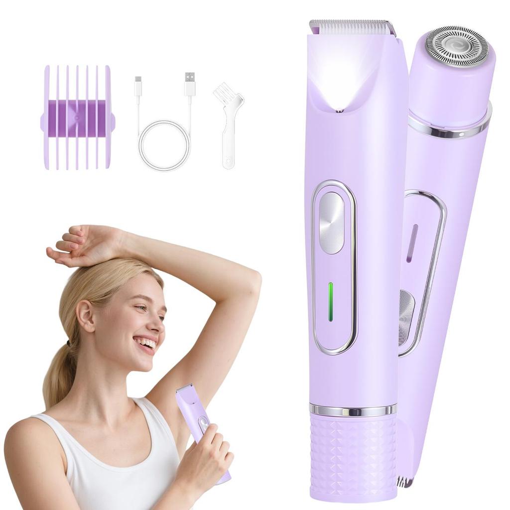 Women's Electric Epilator And Trimmer 2-in-1 Dual Head Bikini Area Shaver for Smooth Intimate Skin Hair Removal