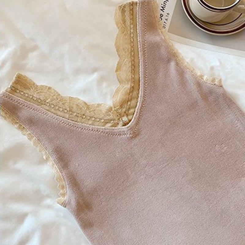 Dámské letní krajka Pletená košilka s výstřihem do V Vesta Bez rukávů Ledová Hedvábná Slim Spodní košile Jednobarevná Svrchní oblečení