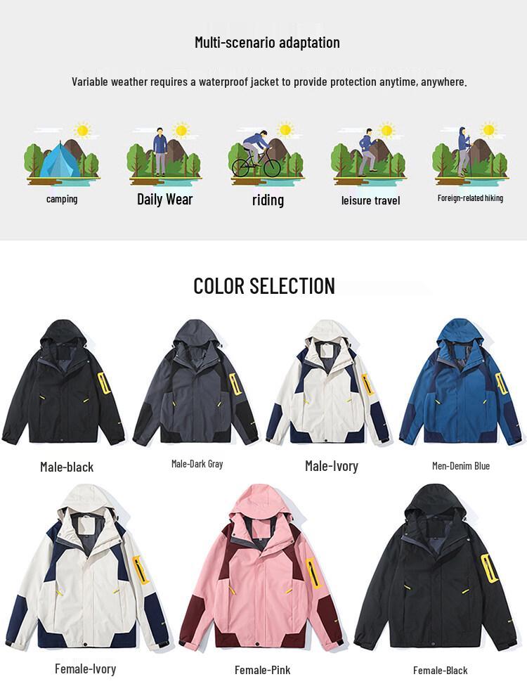 Three-in-One Detachable Couple Windbreaker: Youth Outdoor Jacket for Spring, Autumn, and Winter