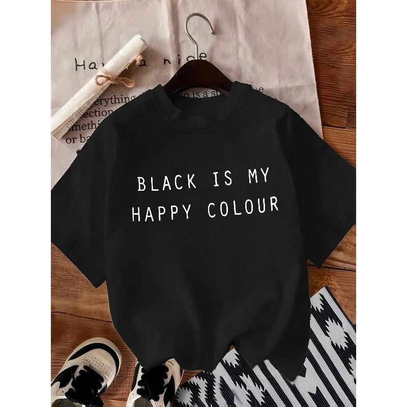 Letter Print T-shirt, Short Sleeve Crew Neck Casual Top for Summer & Spring, Women's Clothing