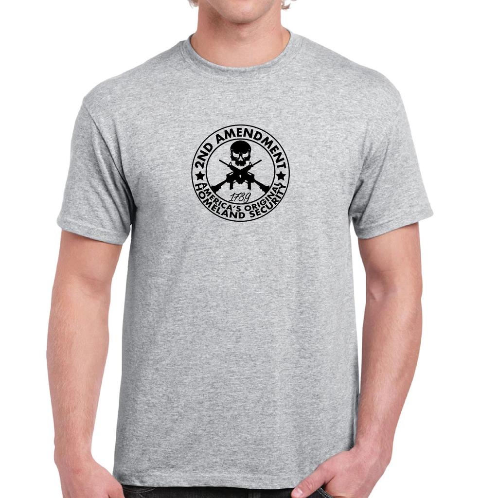 Second Amendment 1789 Skull Pro Gun Conservative Blue Line Cotton Gray T-Shirt