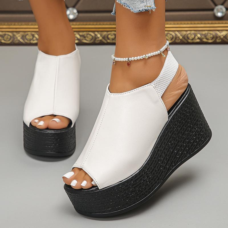 Fashion Fish Mouth Chunky Platform Sandals for Women Thick Sole Wedge Sandals with Elastic Band Summer Fashion High Heel Sandalias Mujer