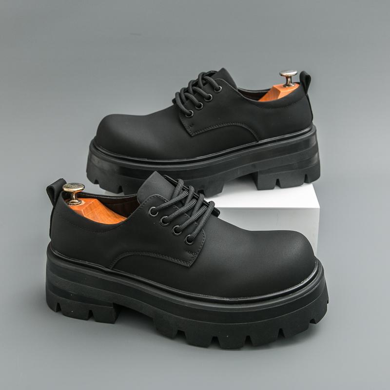 Fashion Men Business Derby Shoes Black Casual and Comfortable Thick-soled Anti-slip Fashionable Large-head Leather Shoes Size 38-46
