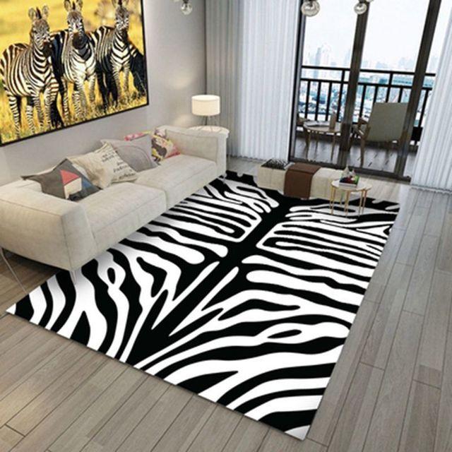 Home Decor Bedroom Mat Zebra Pattern Carpet Living Room Bedroom Soft Carpets Anti -Slip Floor Mats Water Absorption Rugs Tapis