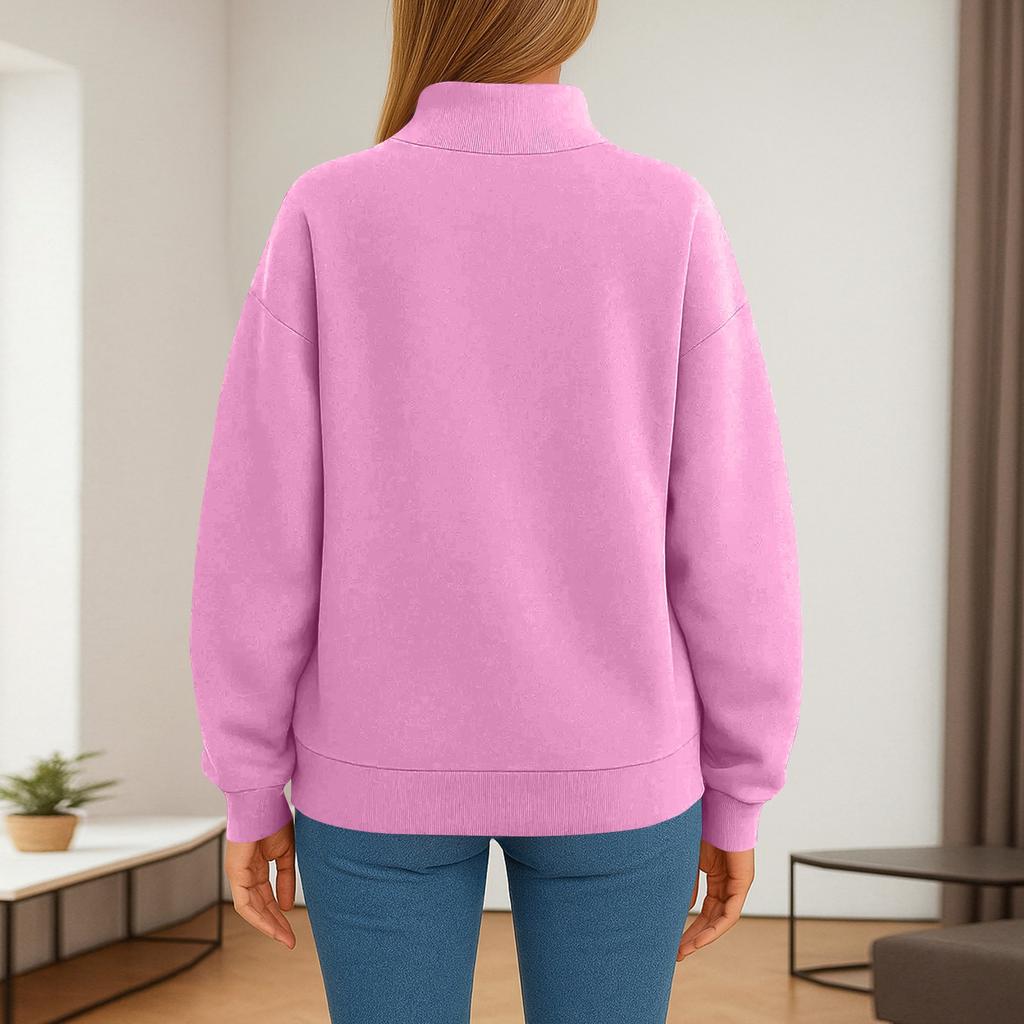 Women's Fashionable Casual Color Round Neck Long Sleeved Pullover Loose Sports Shirt Sweatshirt Top