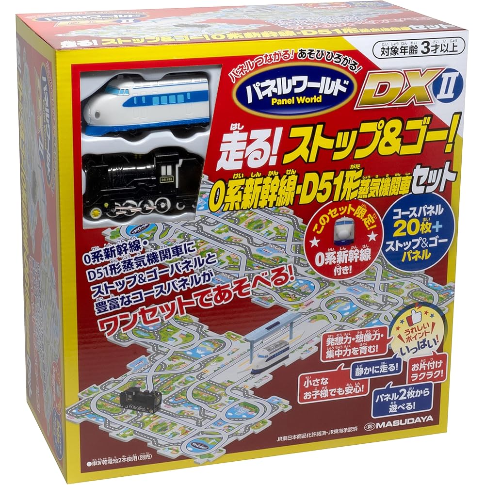 Masudaya Corporation Panel World Running DXII Stop & Go Set Shinkansen 0 Series & D51 Steam Locomotive Toy Train for Ages 3+