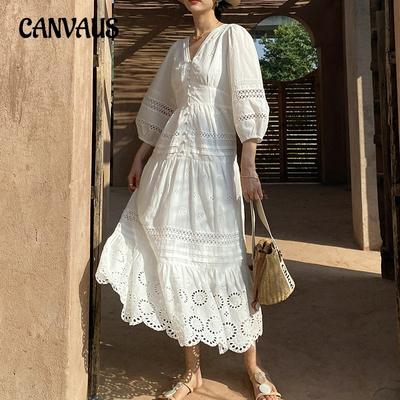 Vestido de verano para mujer, largo medio, bordado, con diseño festivo