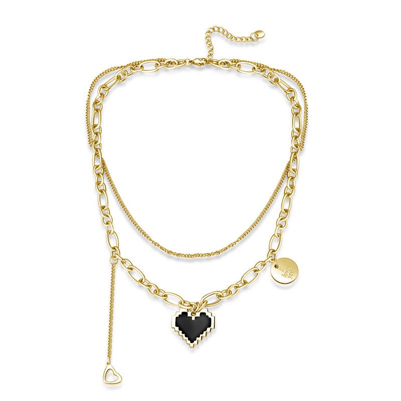 Elegant Titanium Steel Heart Necklace For Women With Double Layer Mosaic Design