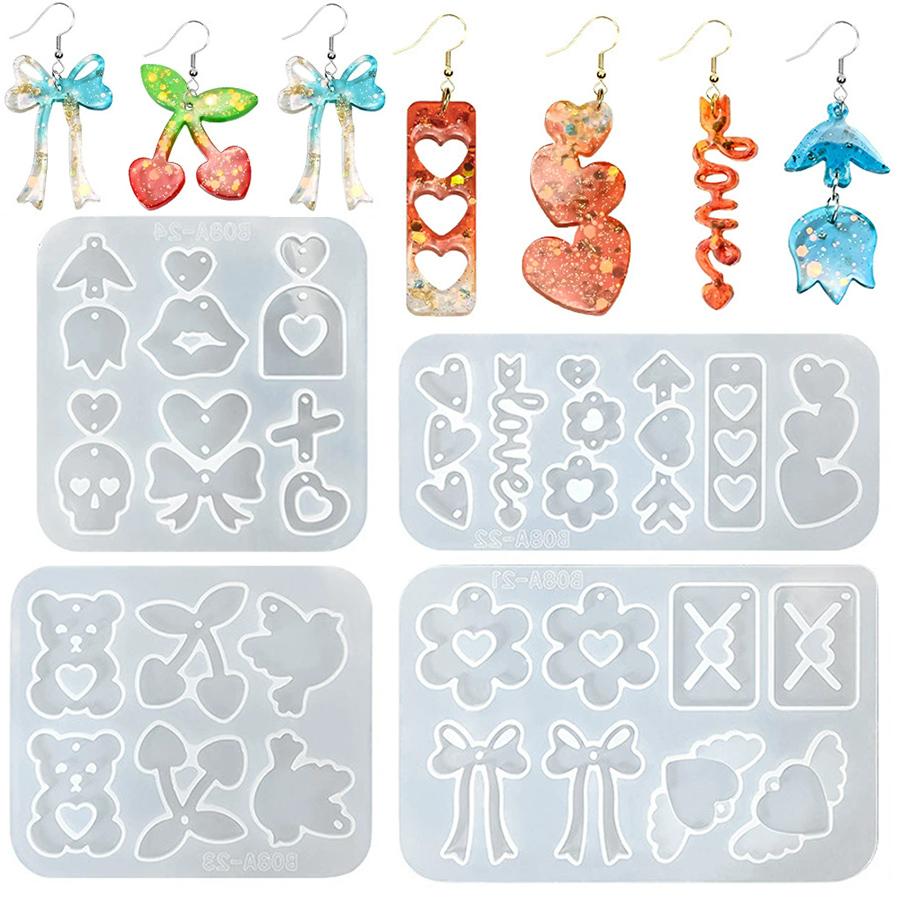 Valentine's Day Love Pendant Dropping Mold Heart/Cherry/Bowknot/Bear Design DIY Earring Pendant Making Tool Jewelry Craft Molds