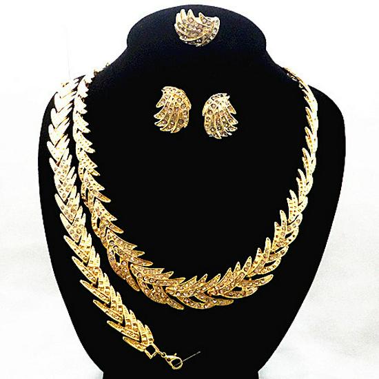 European Ladies' Evening Gown Jewelry Set: Necklace, Earrings, Bracelet, Ring (4 Pieces)
