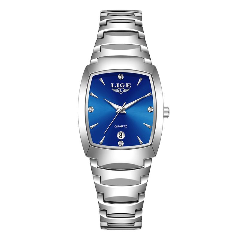 LIGE Elegant Women Watch Fashion Square Dial Waterproof Quartz Wristwatch Luxury Stainless Steel Calendar Classic Ladies Watches