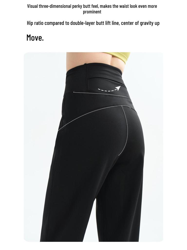 Women's High-Waist Fleece-Lined Yoga Pants: Loose Straight-Leg, Slimming, Ideal for Running, Training, and Autumn/Winter Warmth.