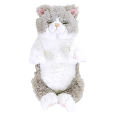 SunLemon Schlafende Schoßkatze, Klein, GY, 15 x 18 x 34 cm, Plüschtier, Niedliche Katze, Grau, P-1373