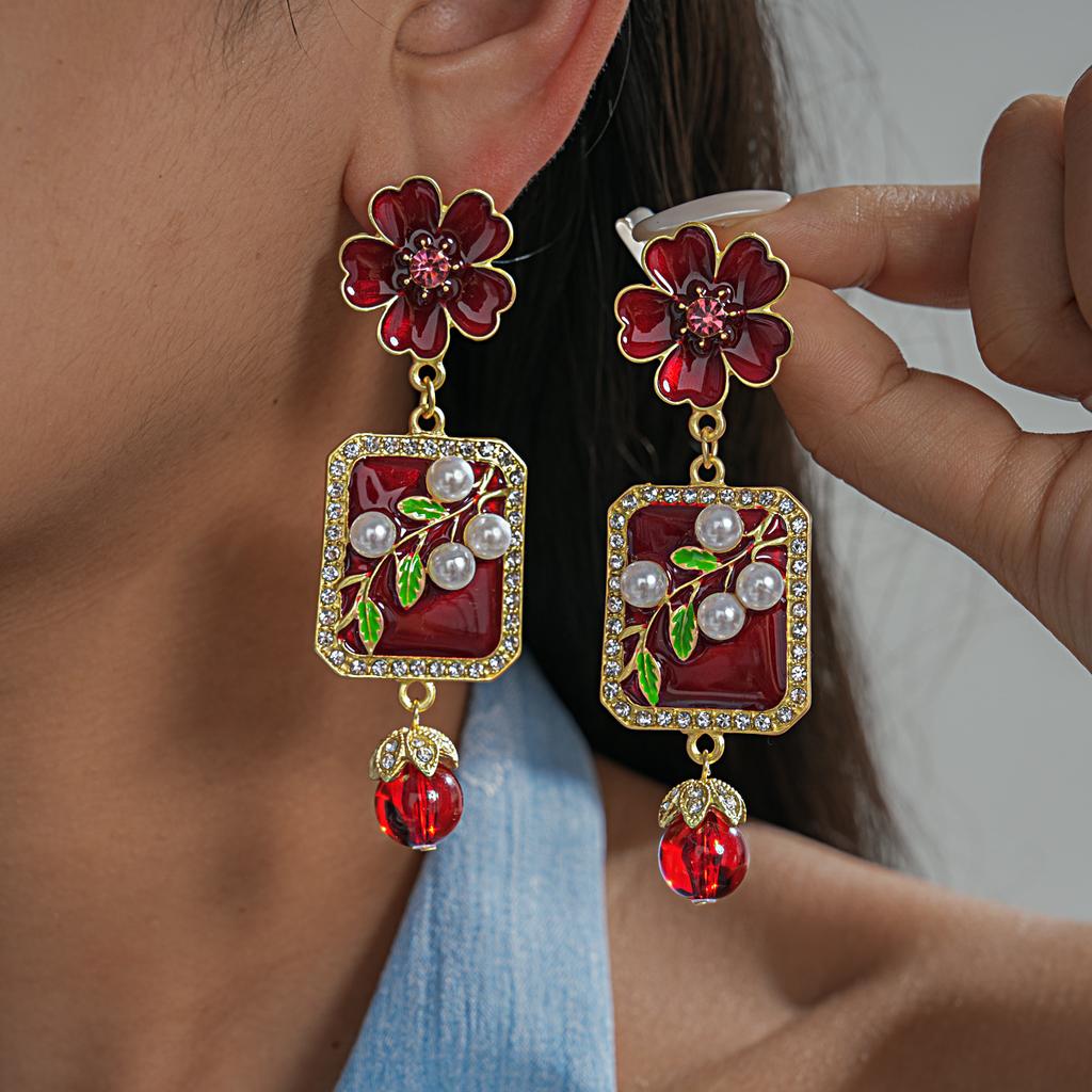 Alloy Flower Square Geometric Dangle Earrings New Simple Luxury Earrings Women Party Jewelry Accessories