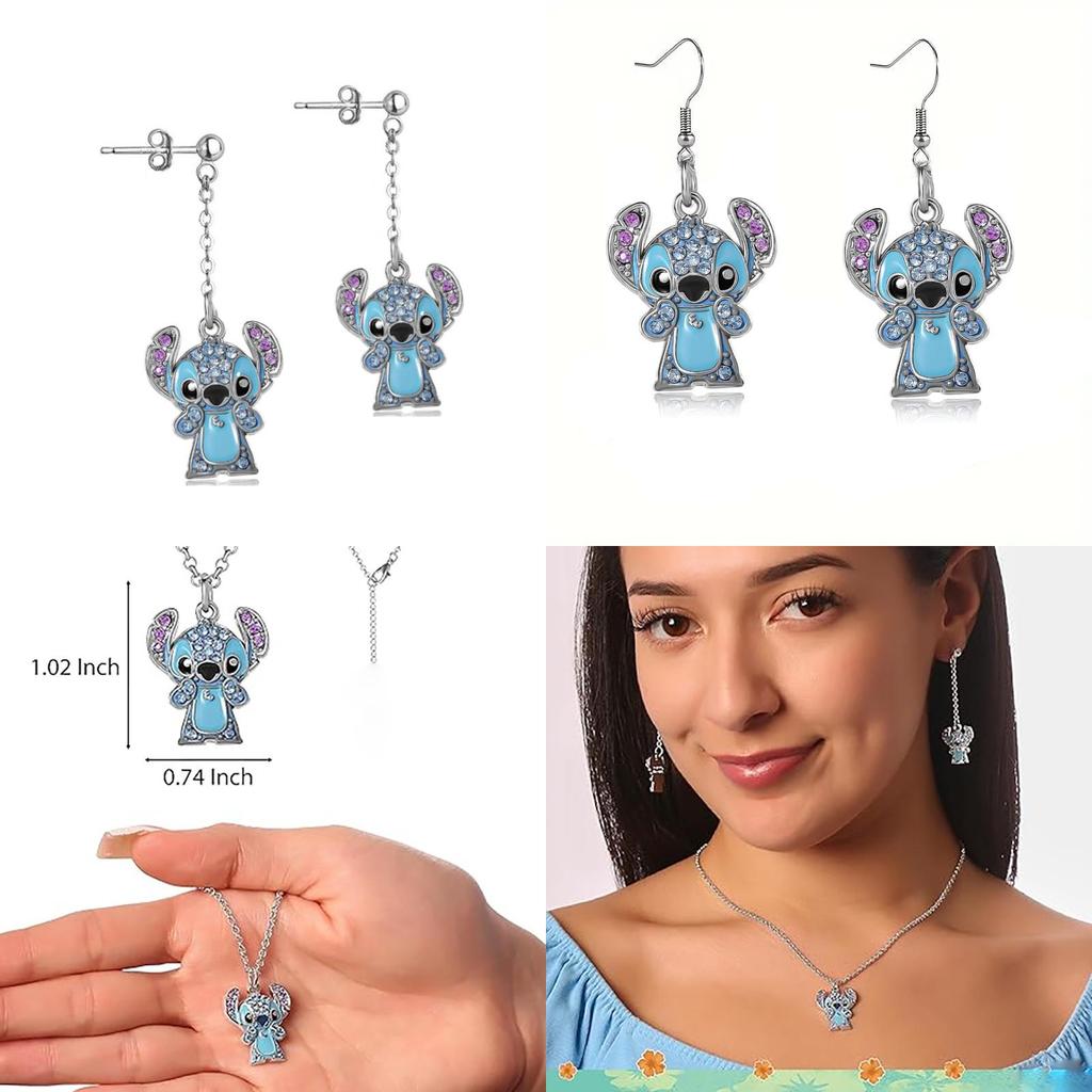 Lilo Stitch Cartoon Pendant Necklace With Rhinestone Embellishments For Fashion Summer Wear