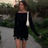New Knitted Ruffle High Waist Mini Dress Women's Sexy Slim Long Sleeve Short Skirt Bodycon Dress Fall Luxury Crochet Clothes