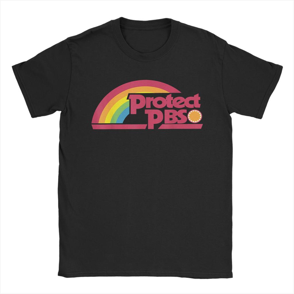 Men's Protect P.B.S Save Public Broadcasting Service T Shirts Rainbow Cotton Tops Short Sleeve Round Neck Tees Gift Idea T-Shirt