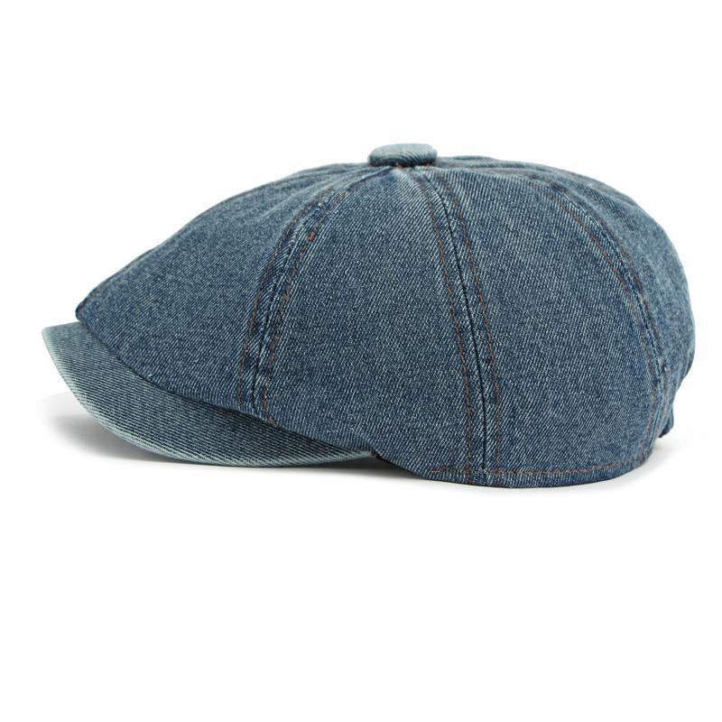 British Style Denim Octagonal Cap Men Women Beret Solid Color Retro Painter's Cap Newsboy Cap