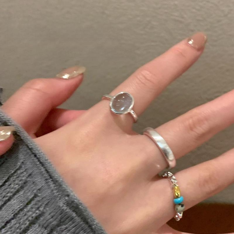 Ice Blue Glass Silver Open Ring: Elegant, Edgy & Stylish