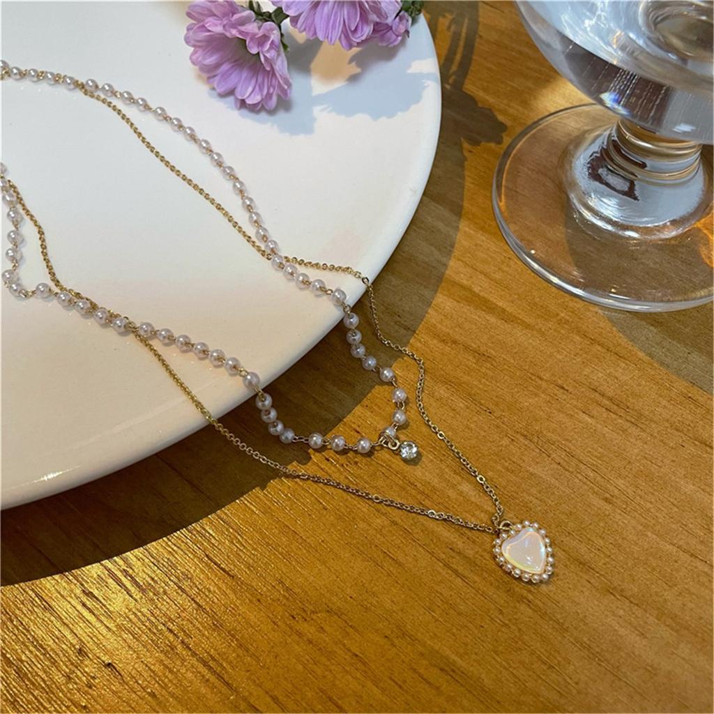 Women Fashion Necklace Elegant Party Jewelry Double Layer Necklace Pearls Chain Necklace Alloy Texture for Party Daily